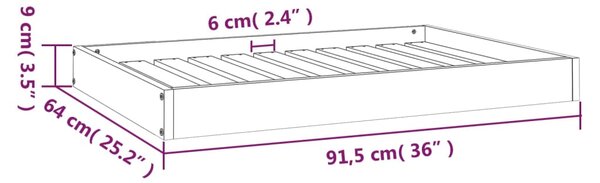 VidaXL Κρεβάτι Σκύλου Μαύρο 91,5 x 64 x 9 εκ. από Μασίφ Ξύλο Πεύκου