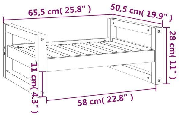 VidaXL Κρεβάτι Σκύλου Μαύρο 65,5x50,5x28 εκ. από Μασίφ Ξύλο Πεύκου