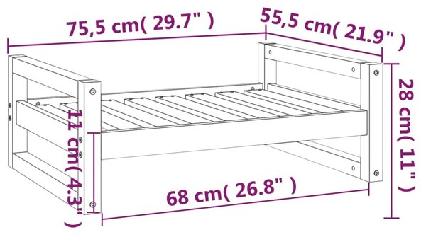 VidaXL Κρεβάτι Σκύλου Γκρι 75,5x55,5x28 εκ. από Μασίφ Ξύλο Πεύκου