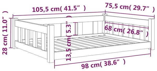 VidaXL Κρεβάτι Σκύλου Μελί 105,5 x 75,5 x 28 εκ. από Μασίφ Ξύλο Πεύκου