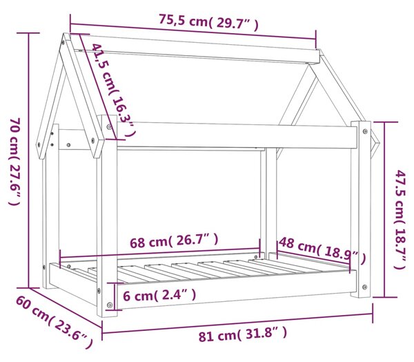 VidaXL Κρεβάτι Σκύλου Γκρι 81x60x70 εκ. από Μασίφ Ξύλο Πεύκου