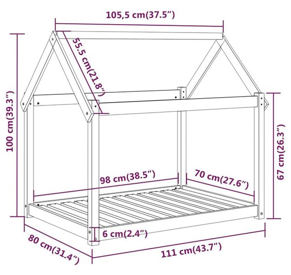 VidaXL Κρεβάτι Σκύλου Μαύρο 111x80x100 εκ. από Μασίφ Ξύλο Πεύκου