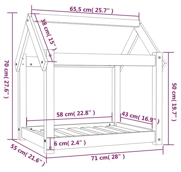 VidaXL Κρεβάτι Σκύλου Μαύρο 71x55x70 εκ. από Μασίφ Ξύλο Πεύκου