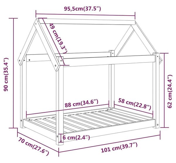 VidaXL Κρεβάτι Σκύλου Καφέ Μελί 101x70x90 εκ. από Μασίφ Ξύλο Πεύκου