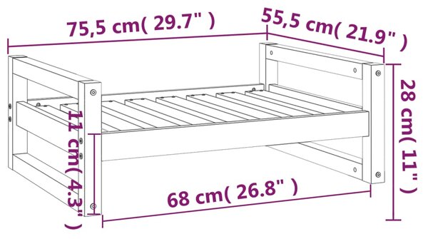 VidaXL Κρεβάτι Σκύλου 75,5x55,5x28 εκ. από Μασίφ Ξύλο Πεύκου