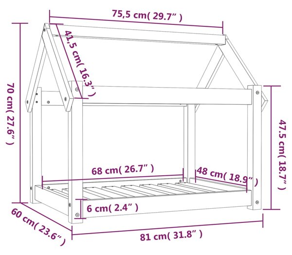 VidaXL Κρεβάτι Σκύλου 81x60x70 εκ. από Μασίφ Ξύλο Πεύκου