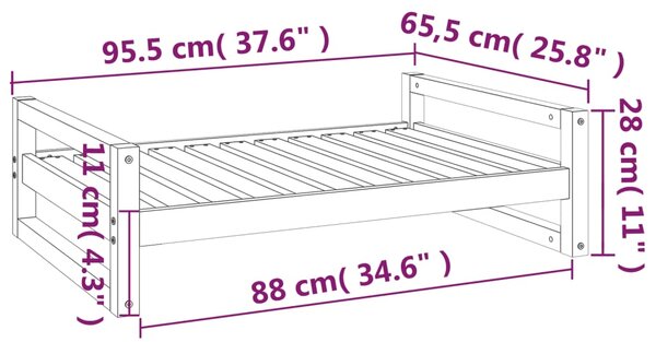 VidaXL Κρεβάτι Σκύλου Μαύρο 95,5 x 65,5 x 28 εκ. από Μασίφ Ξύλο Πεύκου