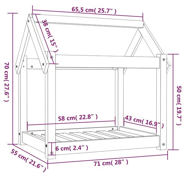 VidaXL Κρεβάτι Σκύλου 71x55x70 εκ. από Μασίφ Ξύλο Πεύκου