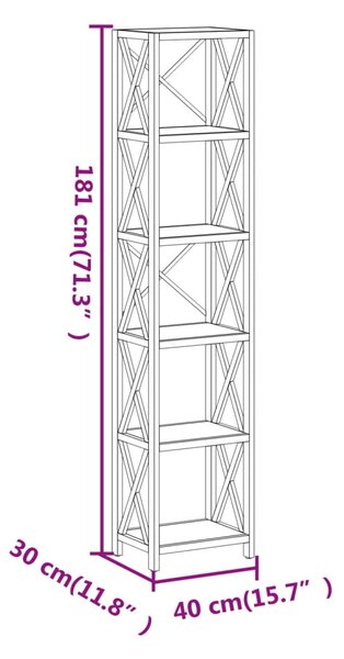 VidaXL Ραφιέρα 6 Επιπέδων 40 x 30 x 181 εκ. από Μασίφ Ξύλο Δρυός