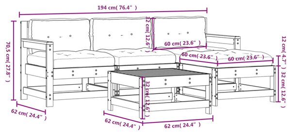 VidaXL Σαλόνι Κήπου Σετ 5 Τεμαχίων από Μασίφ Ξύλο με Μαξιλάρια