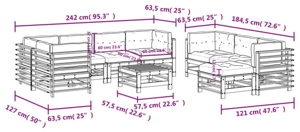 VidaXL Σαλόνι Κήπου Σετ 10 Τεμαχίων με Μαξιλάρια Μαύρο από Μασίφ Ξύλο