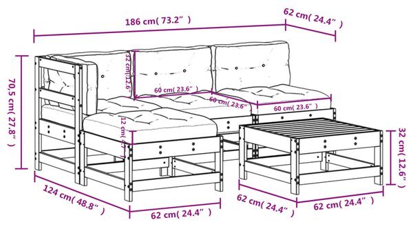 VidaXL Σαλόνι Κήπου Σετ 5 Τεμαχίων από Μασίφ Ξύλο με Μαξιλάρια