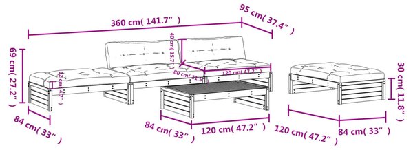 VidaXL Σαλόνι Κήπου Σετ 5 Τεμαχίων με Μαξιλάρια Μαύρο από Μασίφ Ξύλο
