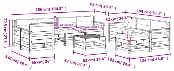 VidaXL Σαλόνι Κήπου Σετ 10 Τεμαχίων με Μαξιλάρια από Μασίφ Ξύλο