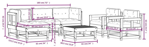VidaXL Σαλόνι Κήπου Σετ 7 Τεμαχίων από Μασίφ Ξύλο με Μαξιλάρια