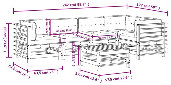 VidaXL Σαλόνι Κήπου Σετ 6 Τεμαχίων Μαύρο από Μασίφ Ξύλο με Μαξιλάρια