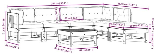 VidaXL Σετ Σαλονιού Κήπου 7 Τεμαχίων Μελί από Μασίφ Ξύλο με Μαξιλάρια
