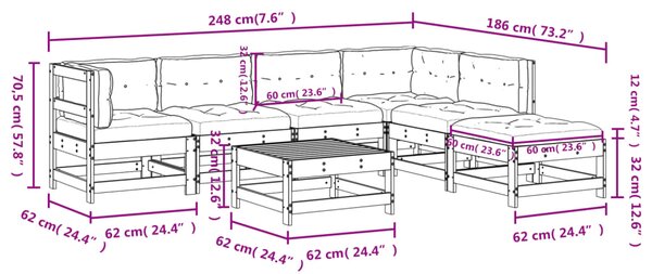 VidaXL Σαλόνι Κήπου Σετ 7 Τεμαχίων από Μασίφ Ξύλο με Μαξιλάρια