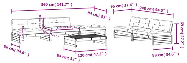 VidaXL Σετ Σαλονιού Κήπου 6 Τεμαχίων Μελί από Μασίφ Ξύλο με Μαξιλάρια