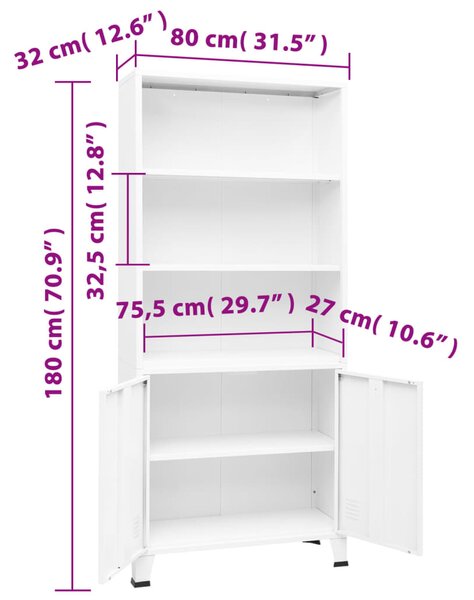 VidaXL Βιομηχανική Βιβλιοθήκη Λευκή 80 x 32 x 180 εκ. Ατσάλινη