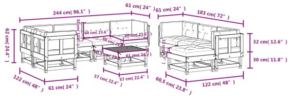 VidaXL Σαλόνι Κήπου Σετ 10 Τεμαχίων με Μαξιλάρια Λευκό από Μασίφ Ξύλο