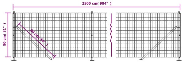 VidaXL Συρματόπλεγμα Περίφραξης Ανθρακί 0,8 x 25 μ. με Βάσεις Φλάντζα