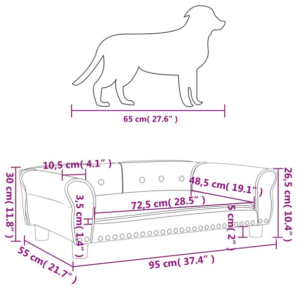 VidaXL Κρεβάτι Σκύλου Γκρι 95 x 55 x 30 εκ. από Συνθετικό Δέρμα