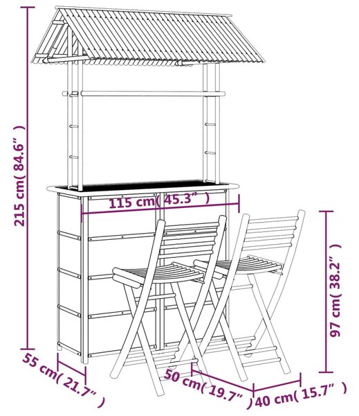VidaXL Σετ Επίπλων Μπαρ 3 Τεμαχίων από Μπαμπού