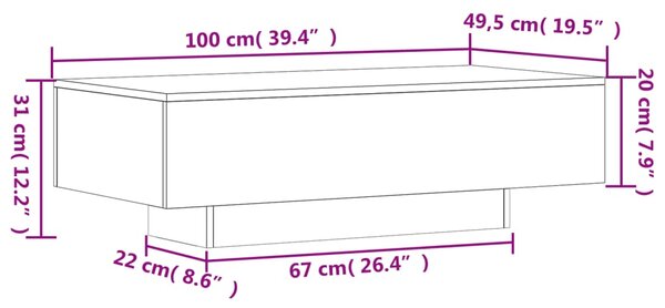 VidaXL Τραπεζάκι Σαλονιού Γκρι Σκυρ. 100 x 49,5 x 31 εκ. Επεξεργ. Ξύλο