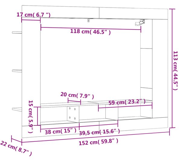 VidaXL Έπιπλο Τηλεόρασης Γκρι Σκυροδέματος 152x22x113 εκ. Επεξ. Ξύλο