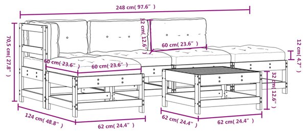 VidaXL Σαλόνι Κήπου Σετ 6 Τεμαχίων Λευκό από Μασίφ Ξύλο με Μαξιλάρια