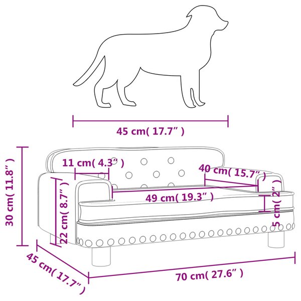 VidaXL Κρεβάτι Σκύλου Μαύρο 70 x 45 x 30 εκ. Βελούδινο