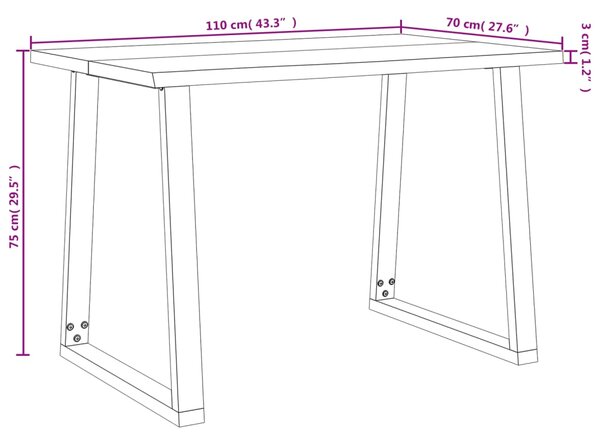 VidaXL Τραπεζαρία με Live Edge 110x70x75 εκ. από Μασίφ Ξύλο Ακακίας