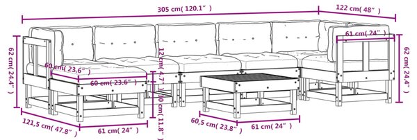 VidaXL Σαλόνι Κήπου Σετ 8 Τεμαχίων από Μασίφ Ξύλο με Μαξιλάρια