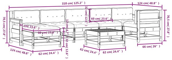 VidaXL Σαλόνι Κήπου Σετ 8 Τεμαχίων από Μασίφ Ξύλο με Μαξιλάρια