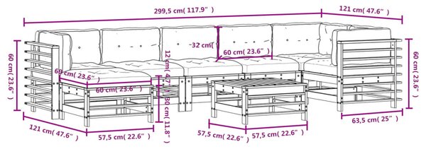 VidaXL Σαλόνι Κήπου Σετ 8 Τεμαχίων Μαύρο από Μασίφ Ξύλο με Μαξιλάρια