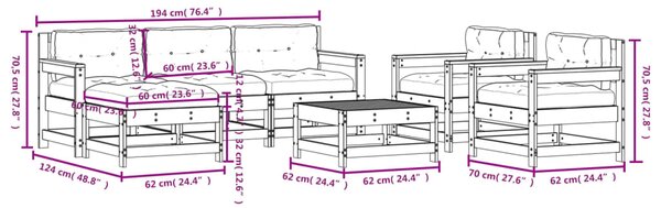 VidaXL Σαλόνι Κήπου Σετ 7 Τεμαχίων Μασίφ Ψευδοτσούγκας με Μαξιλάρια