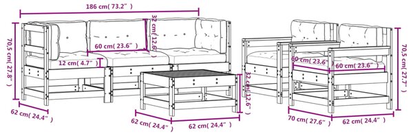 VidaXL Σαλόνι Κήπου Σετ 6 Τεμαχίων με Μαξιλάρια από Μασίφ Ξύλο