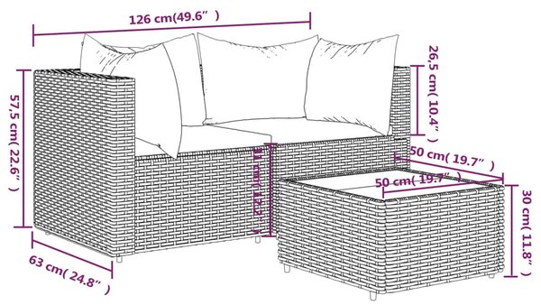 VidaXL Σαλόνι Κήπου Σετ 3 τεμ. Καφέ από Συνθετικό Ρατάν με Μαξιλάρια