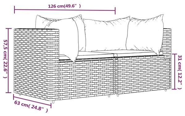 VidaXL Καναπέδες Κήπου Γωνιακοί με Μαξιλάρια 2 τεμ. Μαύρο Συνθ. Ρατάν