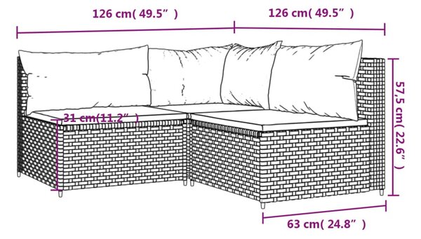 VidaXL Σαλόνι Κήπου Σετ 3 τεμ. Καφέ από Συνθετικό Ρατάν με Μαξιλάρια