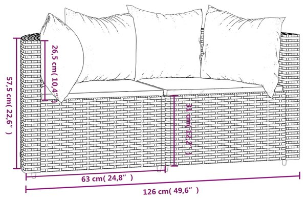 VidaXL Καναπέδες Κήπου Γωνιακοί με Μαξιλάρια 2 τεμ. Μαύρο Συνθ. Ρατάν