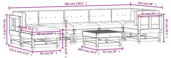 VidaXL Σαλόνι Κήπου Σετ 8 Τεμαχίων Μαύρο από Μασίφ Ξύλο με Μαξιλάρια
