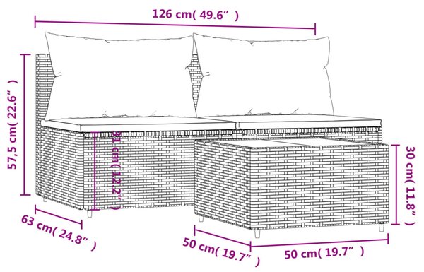 VidaXL Σαλόνι Κήπου Σετ 3 Τεμαχίων Μαύρο Συνθετικό Ρατάν με Μαξιλάρια