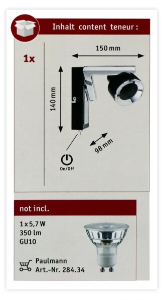 Paulmann 66670 - 1xGU10/10W Επιτοίχιο φωτιστικό σποτ TURN 230V μαύρο