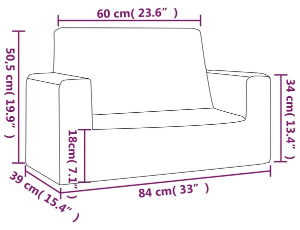 VidaXL Καναπές Παιδικός Διθέσιος Ανοιχτό Γκρι Μαλακό Βελουτέ Ύφασμα