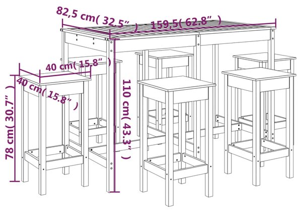 VidaXL Σετ Επίπλων Μπαρ Κήπου 7 Τεμαχίων Μελί από Μασίφ Ξύλο Πεύκου