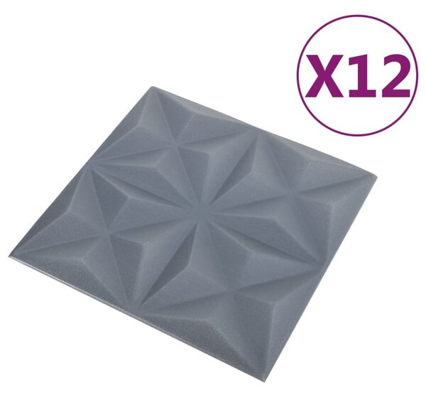 VidaXL Πάνελ Τοίχου 3D 12 τεμ. Γκρι Origami 50 x 50 εκ. 3 μ²