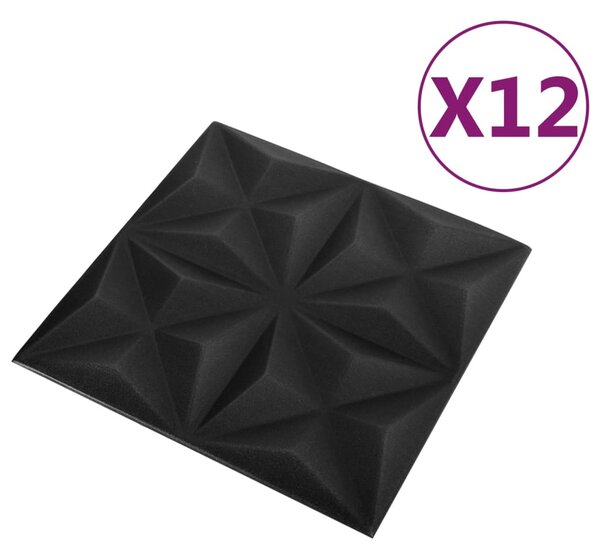 VidaXL Πάνελ Τοίχου 3D 12 τεμ. Μαύρο Origami 50 x 50 εκ. 3 μ²