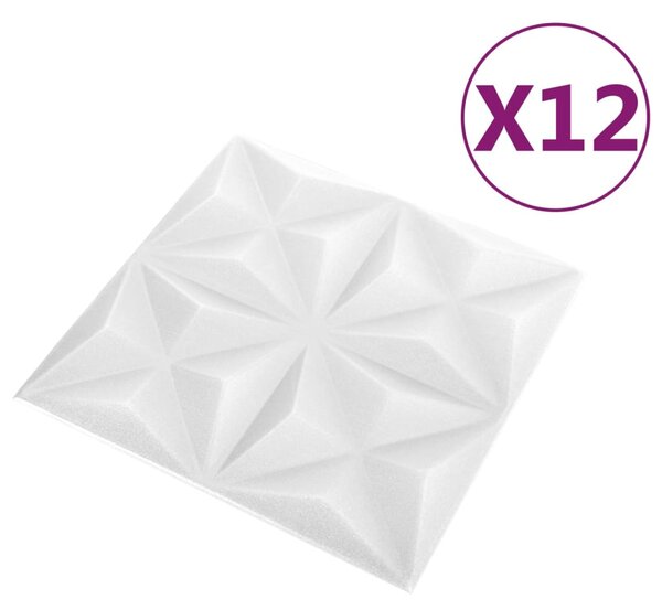 VidaXL Πάνελ Τοίχου 3D 12 τεμ. Λευκό Origami 50 x 50 εκ. 3 μ²